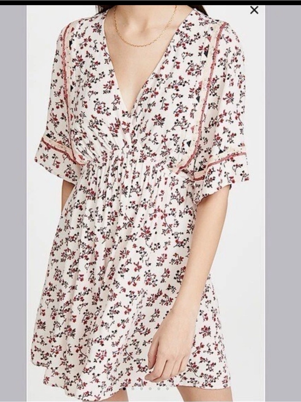 ba&sh White Mini Dress with Pink and Black Floral Print